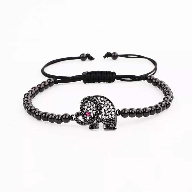 P93893 PULSERA DE ELEFANTE NEGRA Y CUENCAS ACERO INOX.