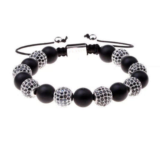 P93381 PULSERA DE îNIX NEGRO MATE Y GOLDEN CON CIRCONES.