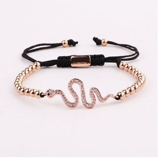 P93692 PULSERA DE SERPIENTE GOLDEN ROSE Y CUENCAS ACERO INOX.