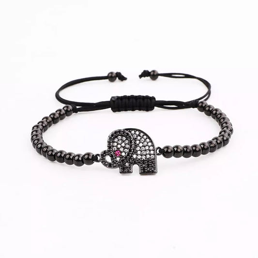 P93893 PULSERA DE ELEFANTE NEGRA Y CUENCAS ACERO INOX.