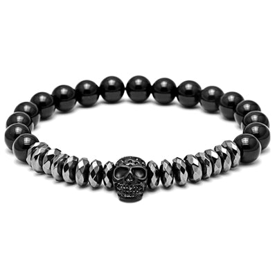 P9995 PULSERA DE CALAVERA Y çGATA NEGRA.